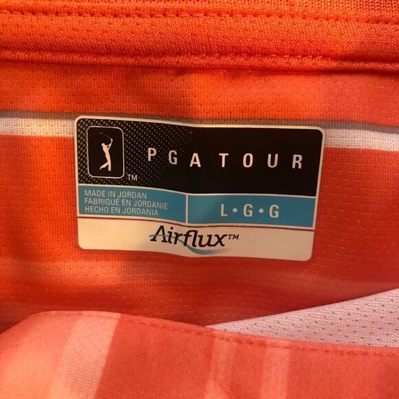 PGA TOUR Golf Polo Shirt, Peach/Gray Stripes Size L - Picture 4 of 5